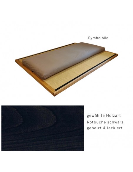 Sato Bett Tatami Rahmen Holzmuster, Rotbuche Massivholz schwarz gebeizt lackiert