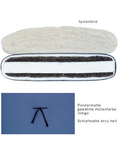 Sato futon cushion mat with sleeping mat medium indigo, contains natural latex, horsehair and virgin wool