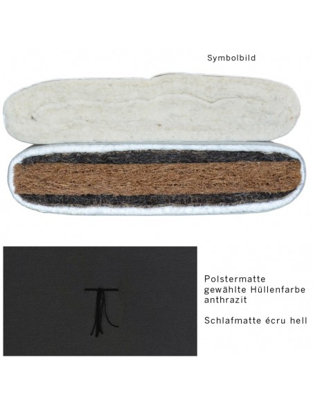 Sato Futon Polstermatte mit Schlafmatte fest anthrazit, Inhalt  Kokosfasern, Rosshaar und Schurwolle
