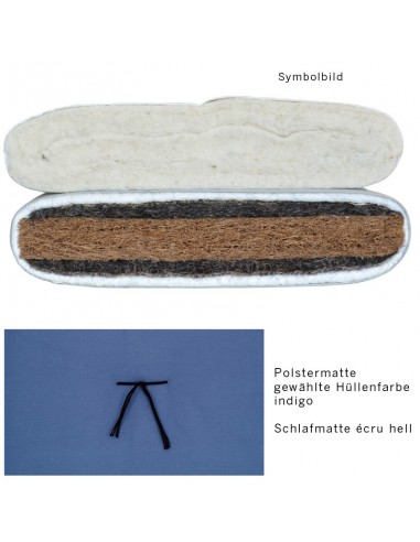 Sato futon cushion mat with sleeping mat solid indigo, content coconut fibres, horsehair and virgin wool