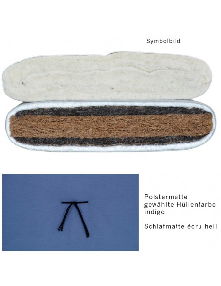 Sato futon cushion mat with sleeping mat solid indigo, content coconut fibres, horsehair and virgin wool