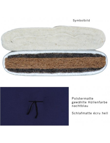 Sato Futon Polstermatte mit Schlafmatte fest nachtblau, Inhalt  Kokosfasern, Rosshaar und Schurwolle