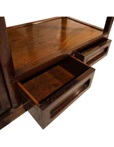 Japanisches Teeregal aus Holz Traditionelles Chaschitsu-Regal Asiatisches Massivholzregal Dunkelbraunes Teemöbel Sato