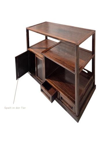 Japanisches Teeregal aus Holz Traditionelles Chaschitsu-Regal Asiatisches Massivholzregal Dunkelbraunes Teemöbel Sato