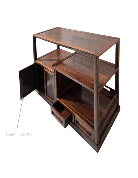Japanisches Teeregal aus Holz Traditionelles Chaschitsu-Regal Asiatisches Massivholzregal Dunkelbraunes Teemöbel Sato