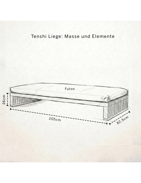 Tenshi Liege, Sato design, Schlafsofa Tannenholz, modulares Sofa-Bett, japanisches Wohnen, minimalistisch, Massivholzmöbel, Sato