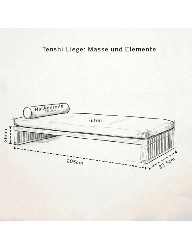 Tenshi Liege, Sato design, Schlafsofa Tannenholz, modulares Sofa-Bett, japanisches Wohnen, minimalistisch, Massivholzmöbel, Sato