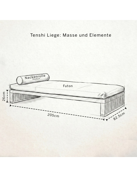 Tenshi Liege, Sato design, Schlafsofa Tannenholz, modulares Sofa-Bett, japanisches Wohnen, minimalistisch, Massivholzmöbel, Sato
