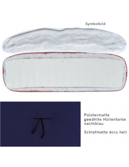 Sato Futo Vegan Polstermatte nachtblau mit Schlafmatte soft, Inhalt Naturlatex und Baumwolle