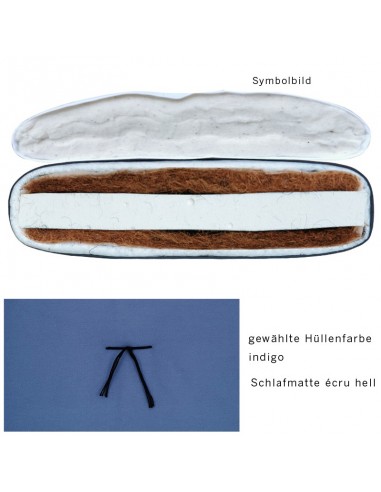 Sato Futo Vegan upholstered mat indigo with sleeping mat medium, contains natural latex, coconut fibres and cotton