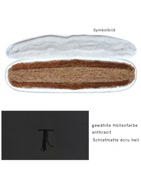 Sato Futo Vegan Polstermatte anthrazit mit Schlafmatte fest, Inhalt Kokoskern, Kokosfasern und Baumwolle