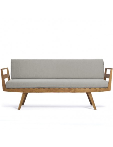 Sofa Daybed mit Armlehnen, Gestell Massivholz Eiche geölt, Überzug Farbe grau Leinen Baumwolle, abziehbar und waschbar Sofa Daybed mit Armlehnen, Gestell Massivholz Eiche geölt, Überzug Farbe grau Leinen Baumwolle, abziehbar und waschbar