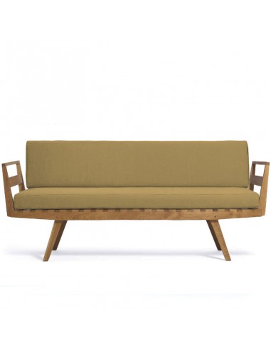 Daybed with armrests, oiled solid oak frame, cover colour moss linen cotton, removable and washable