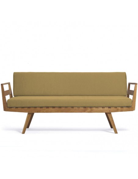 Sofa Daybed mit Armlehnen, Gestell Massivholz Eiche geölt, Überzug Farbe moos Leinen Baumwolle, abziehbar und waschbar Sofa Daybed mit Armlehnen, Gestell Massivholz Eiche geölt, Überzug Farbe moos Leinen Baumwolle, abziehbar und waschbar