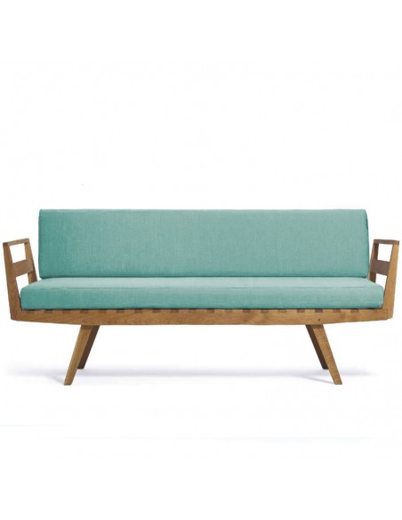 Sofa Daybed mit Armlehnen, Gestell Massivholz Eiche geölt, Überzug Farbe mint Leinen Baumwolle, abziehbar und waschbar Sofa Daybed mit Armlehnen, Gestell Massivholz Eiche geölt, Überzug Farbe mint Leinen Baumwolle, abziehbar und waschbar