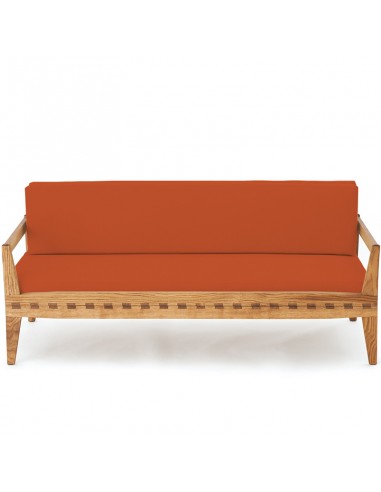 Duetto sofa bed, oiled solid oak frame, cover colour red linen cotton