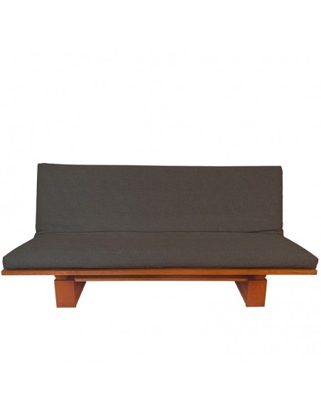 Schlafsofa Sofa Hana classic, Sato Design, Massivholz Kirschbaum, Überzug anthrazit in Leinen Baumwolle Fronansicht