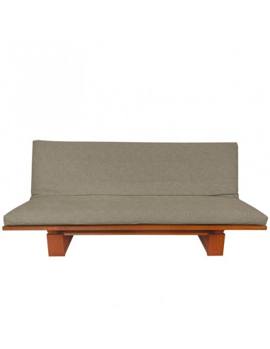 Schlafsofa Sofa Hana classic, Sato Design, Massivholz Kirschbaum, Überzug grau braun in Leinen Baumwolle Fronansicht