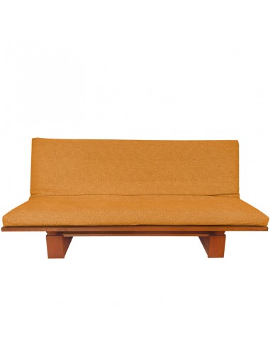 Schlafsofa Sofa Hana classic, Sato Design, Massivholz Kirschbaum, Überzug hellorange in Leinen Baumwolle Fronansicht