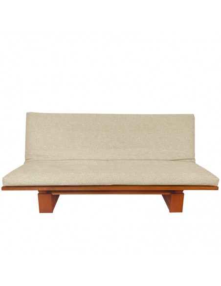 Schlafsofa Sofa Hana classic, Sato Design, Massivholz Kirschbaum, Überzug beige in Leinen Baumwolle Fronansicht