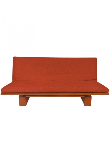 Schlafsofa Sofa Hana classic, Sato Design, Massivholz Kirschbaum, Überzug rot in Leinen Baumwolle Fronansicht
