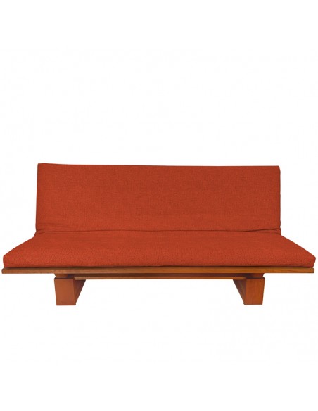 Schlafsofa Sofa Hana classic, Sato Design, Massivholz Kirschbaum, Überzug rot in Leinen Baumwolle Fronansicht