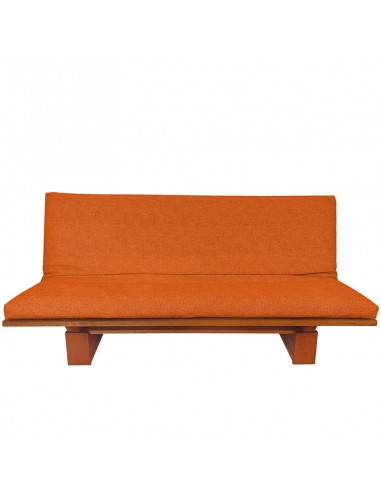 Schlafsofa Sofa Hana classic, Sato Design, Massivholz Kirschbaum, Überzug orange in Leinen Baumwolle Fronansicht