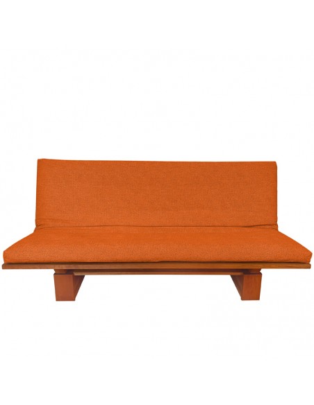 Schlafsofa Sofa Hana classic, Sato Design, Massivholz Kirschbaum, Überzug orange in Leinen Baumwolle Fronansicht