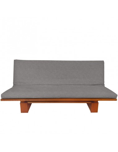 Schlafsofa Sofa Hana classic, Sato Design, Massivholz Kirschbaum, Überzug grau in Leinen Baumwolle Fronansicht