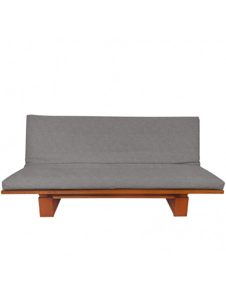 Schlafsofa Sofa Hana classic, Sato Design, Massivholz Kirschbaum, Überzug grau in Leinen Baumwolle Fronansicht