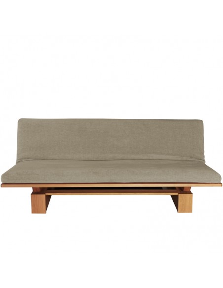 Schlafsofa Sofa Hana lounge Sato design, Massivholz Eiche, Überzug grau braun, Fronansicht