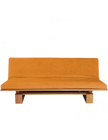 Schlafsofa Sofa Hana lounge Sato design, Massivholz Eiche, Überzug hellorange, Fronansicht Schlafsofa Sofa Hana lounge Sato design, Massivholz Eiche, Überzug hellorange, Fronansicht