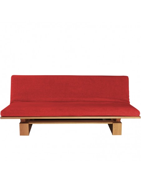 Schlafsofa Sofa Hana lounge Sato design, Massivholz Eiche, Überzug rot, Fronansicht Schlafsofa Sofa Hana lounge Sato design, Massivholz Eiche, Überzug rot, Fronansicht