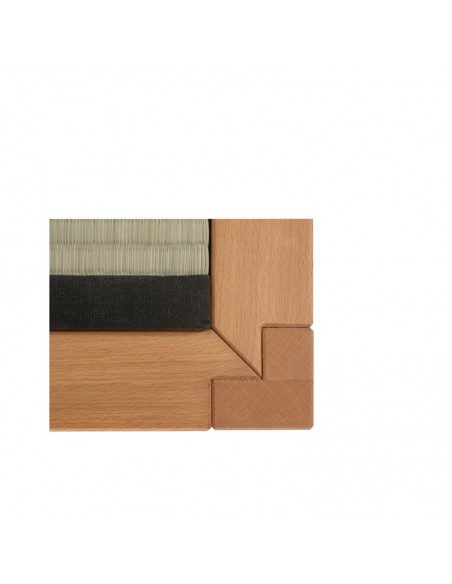 Sato bed Lotus in copper beech, wood connection, contents Tatami, close-up