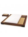 Sleeping with Sato bed Chikarà in walnut, tatami and futon, bedside table with tatami, walnut shelf