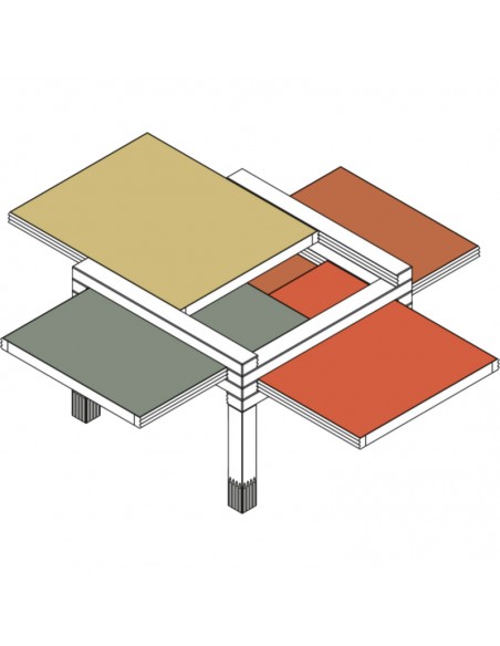 Beistelltisch MiniPar4 mit Wendeplatte in den Farben L56, L43, L54 und L42.