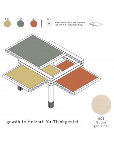 Par3  side table with reversible top, wood type is S08 Beech reversible top in the colours L56, L43, L54 and L42.