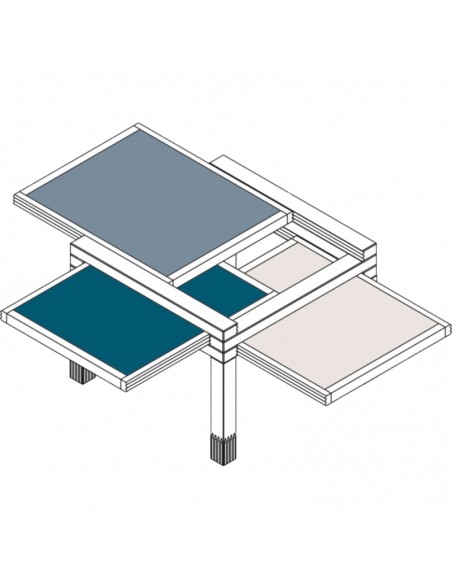 Bestelltisch Par3 mit Wendeplatte in den Farben L23, L16, L36 und L57.