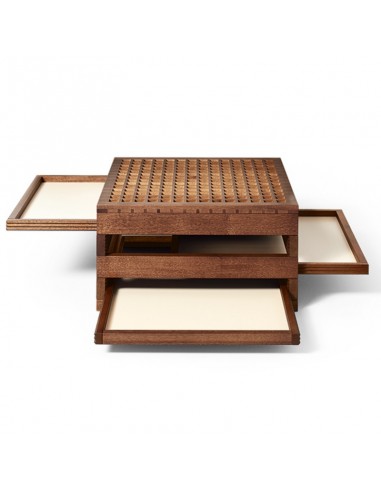 Beistelltisch Tetra - Iroko, Tablett mit Holzumrandung, Oberseite Laminat L01.