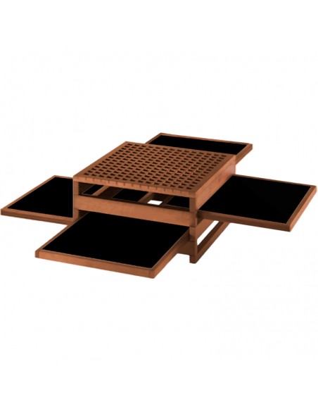 Beistelltisch Tetra - Iroko, Tablett mit Holzumrandung, Oberseite Laminat L26.