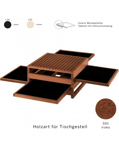 Beistelltisch Tetra - Iroko, Tablett mit Holzumrandung, Oberseite Laminat L26.