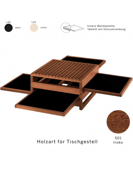 Beistelltisch Tetra - Iroko, Tablett mit Holzumrandung, Oberseite Laminat L26.