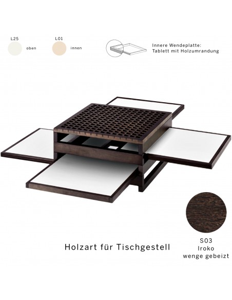 Beistelltisch Tetra - Iroko wenge gebeizt, Tablett mit Holzumrandung, Oberseite Laminat L25.
