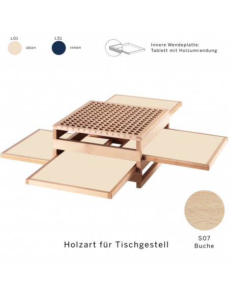 Beistelltisch Tetra - Buche, Tablett mit Holzumrandung, Oberseite Laminat L01.