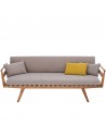 Daybed with armrests, frame solid oak oiled, cover colour light grey linen cotton, three sofa cushions