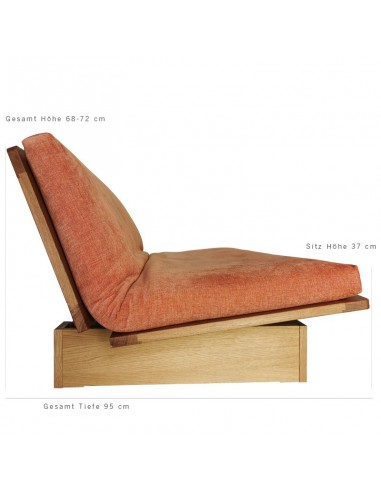 Schlafsofa Sofa Hana lounge, Massivholz Eiche, Überzug orange, Seitenansicht mit Massangaben