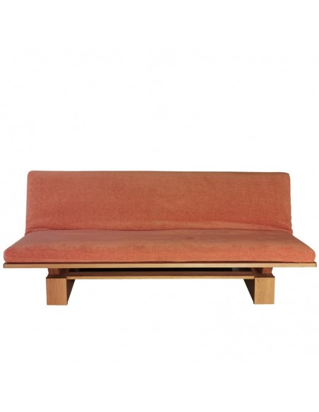 Schlafsofa Sofa Hana lounge Sato design, Massivholz Eiche, Sato Futon, Überzug orange, Fronansicht
