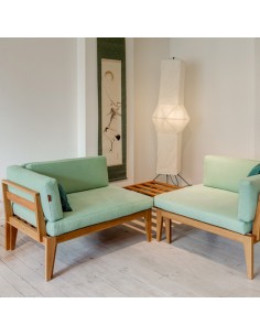 Eclettica Sessel und Schalfsofa, Gestell Massivholz Eiche geölt, Überzug Farbe dunkelgrün Leinen Baumwolle 2