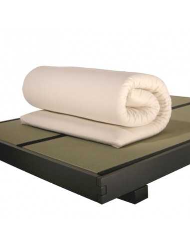 Futon mit Bettwäsche Bio Leinen gerollt auf Tami Bett Futon mit Bettwäsche Bio Leinen gerollt auf Tami Bett