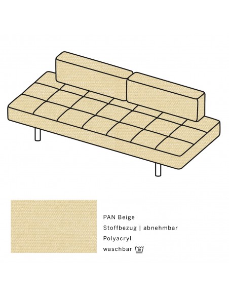 Jerry Brühl sofa, with removable cover, with adjustable side rest, Brühl fabric beige, shiny chrome legs Jerry Brühl sofa, with removable cover, with adjustable side rest, Brühl fabric beige, shiny chrome legs